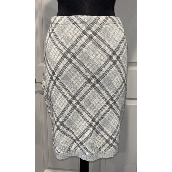 NEW Green‎ 3 Plaid Featherweight Knit Pencil Skirt Size M Gray Preppy USA MADE - Picture 2 of 10